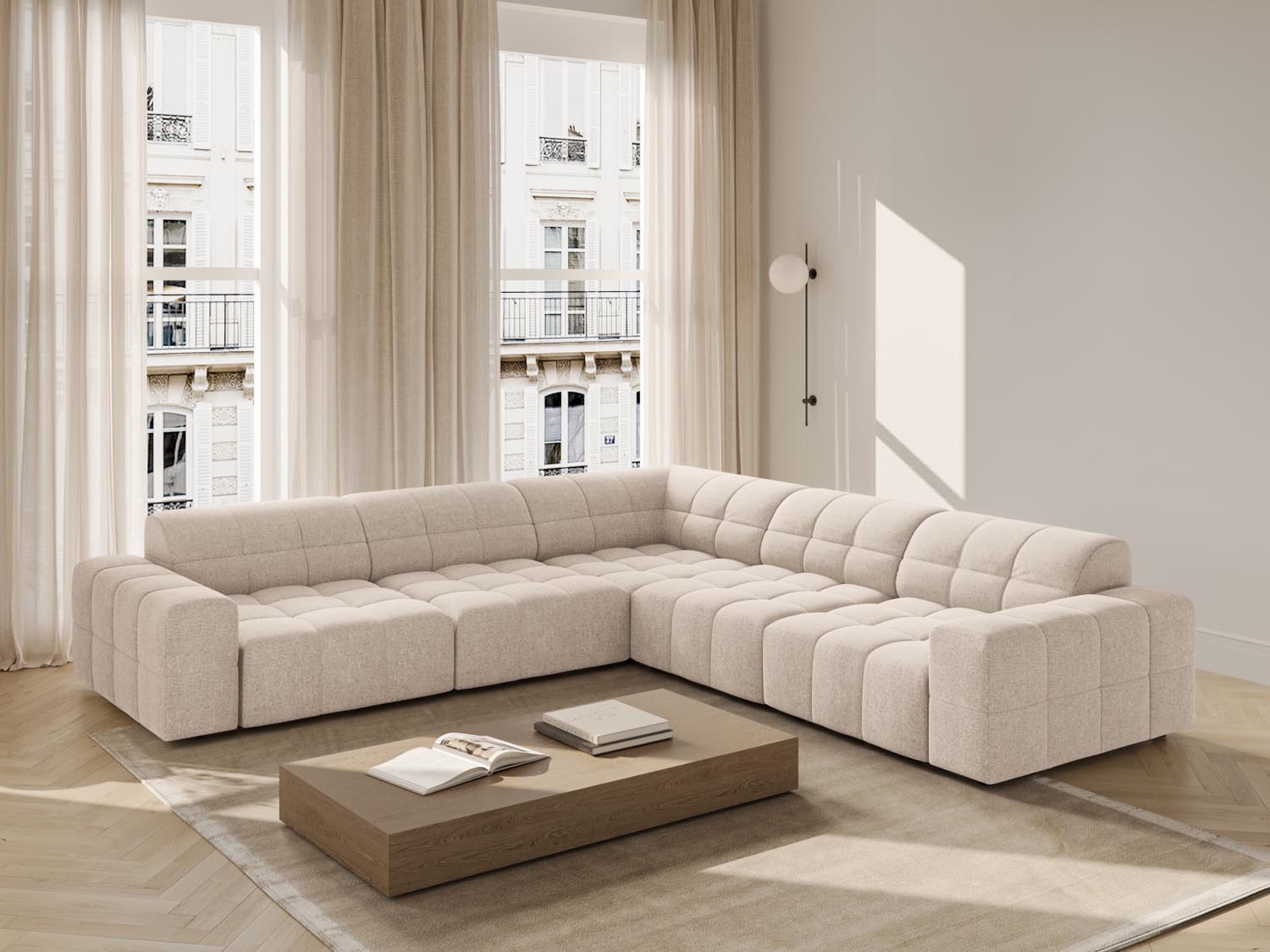 Chicago Ecksofa 4 Sitzer 287cm in Beige präsentiert im Onlineshop von KAQTU Design AG. Ecksofa ist von Cosmopolitan Design