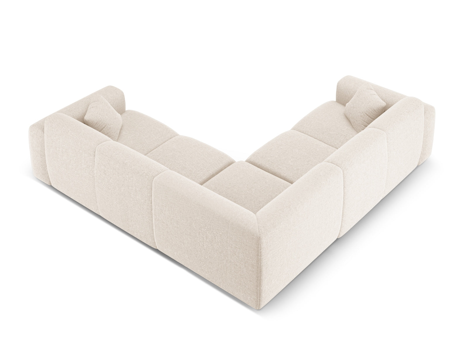 Elegantes Nolio Ecksofa in sanftem Beige, großzügiger 5-Sitzer mit 252 cm, ideal für stilvolle Wohnräume von Cosmopolitan Design.