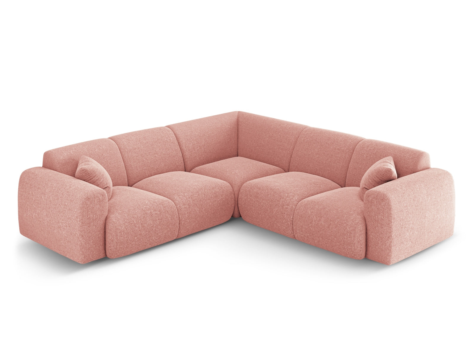 Elegantes Nolio Symmetrical Ecksofa in zartem Rosa, perfekt für stilvolle Wohnzimmer, bietet Platz für bis zu 5 Personen auf 252 cm.