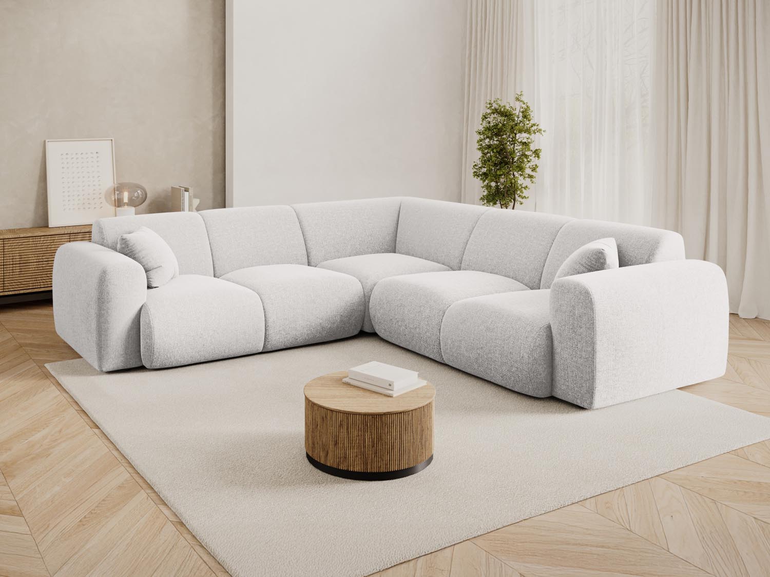 Elegantes Nolio Symmetrical Ecksofa in Hellgrau, 5-Sitzer, 252 cm, ideal für stilvolle Wohnräume, präsentiert von Cosmopolitan Design.
