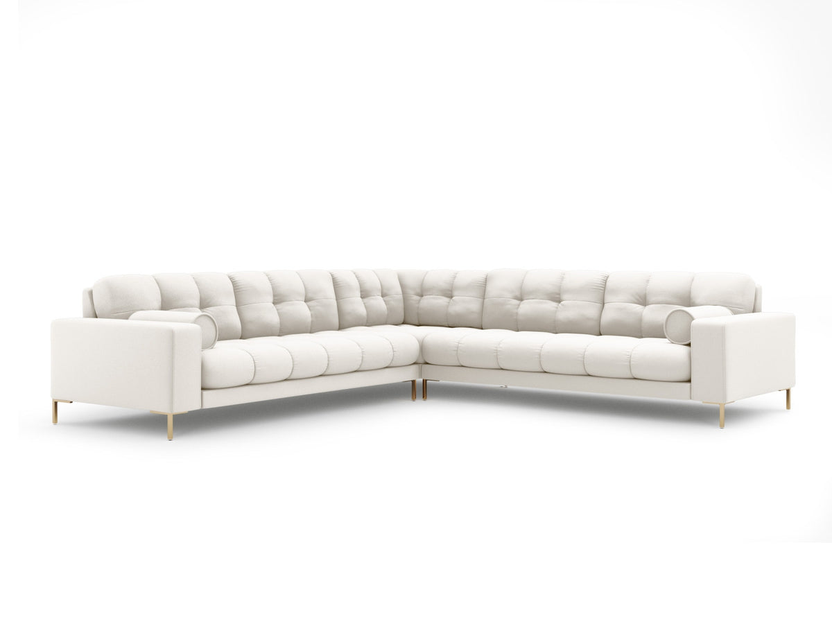Symmetrisches 6-Sitzer Ecksofa Bali mit Stoffbezug und schlanken Metallbeinen