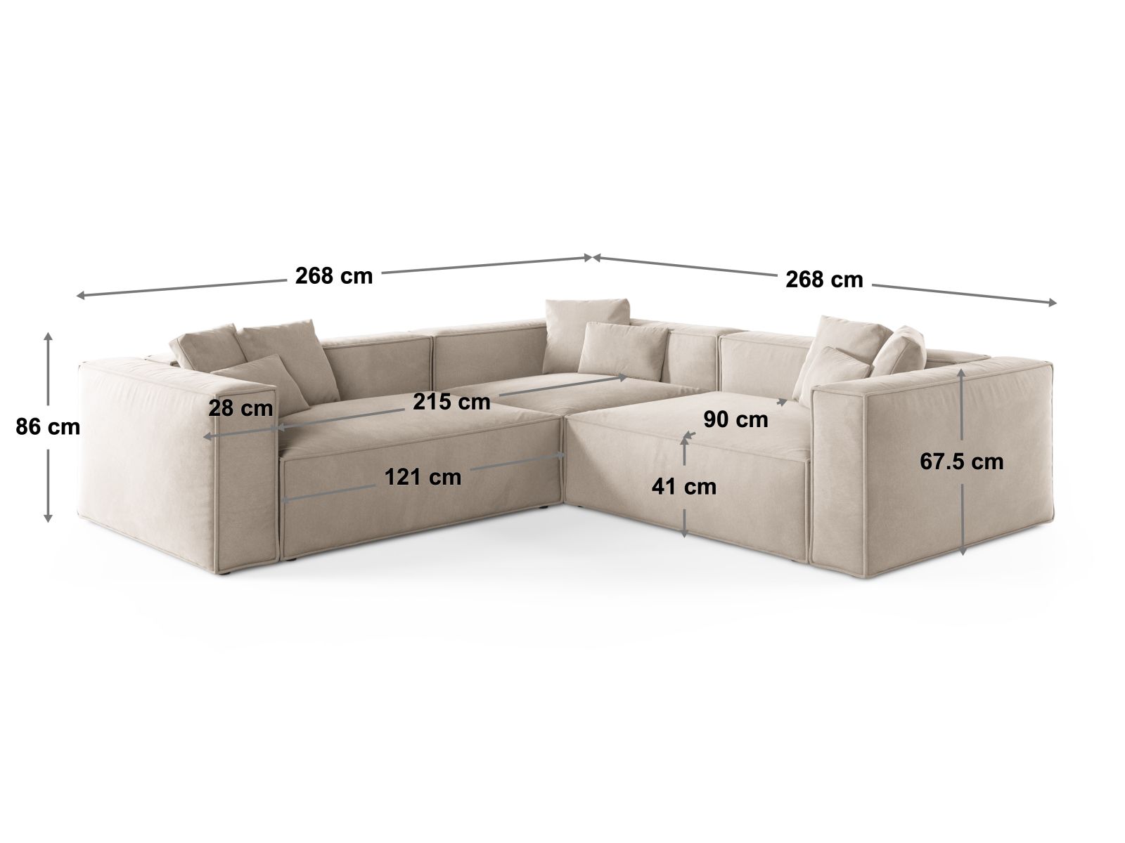 Modernes 5-Sitzer Ecksofa Symmetric Aveiro in ansprechendem Terracotta, perfekt für gemütliche und stilvolle Wohnambiente.