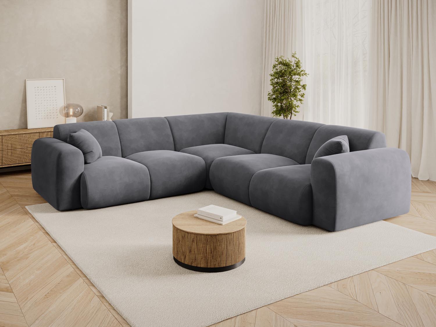 Nolio Velour Symmetrical Ecksofa 5 Sitzer 252cm in Dark Grey präsentiert im Onlineshop von KAQTU Design AG. Ecksofa ist von Cosmopolitan Design