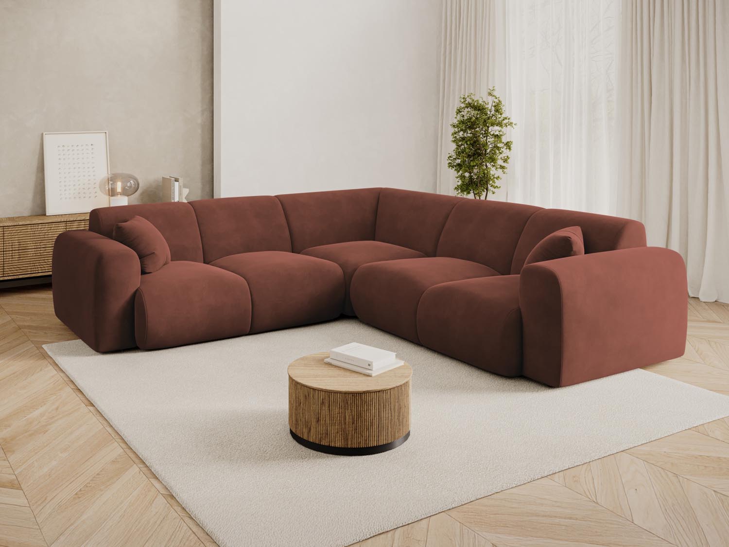 Nolio Velour Symmetrical Ecksofa 5 Sitzer 252cm in Cuoio präsentiert im Onlineshop von KAQTU Design AG. Ecksofa ist von Cosmopolitan Design
