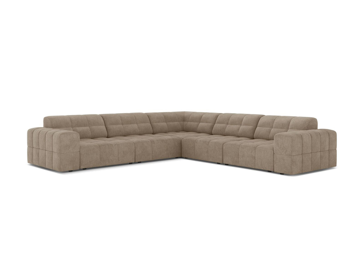 Ecksofa Chicago von Cosmopolitan Design in Light Beige-Eden mit Chenille-Stoff, Massivholzrahmen und schwarzen Kunststoffbeinen, 4-Sitzer-Form.