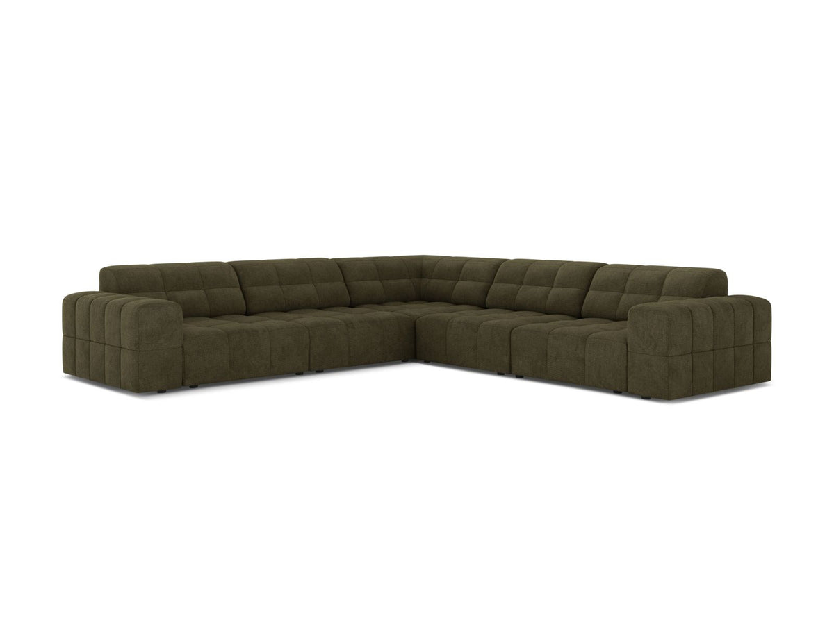 Ecksofa Chicago von Cosmopolitan Design in Light Beige-Eden mit Chenille-Stoff, Massivholzrahmen und schwarzen Kunststoffbeinen, 4-Sitzer-Form.