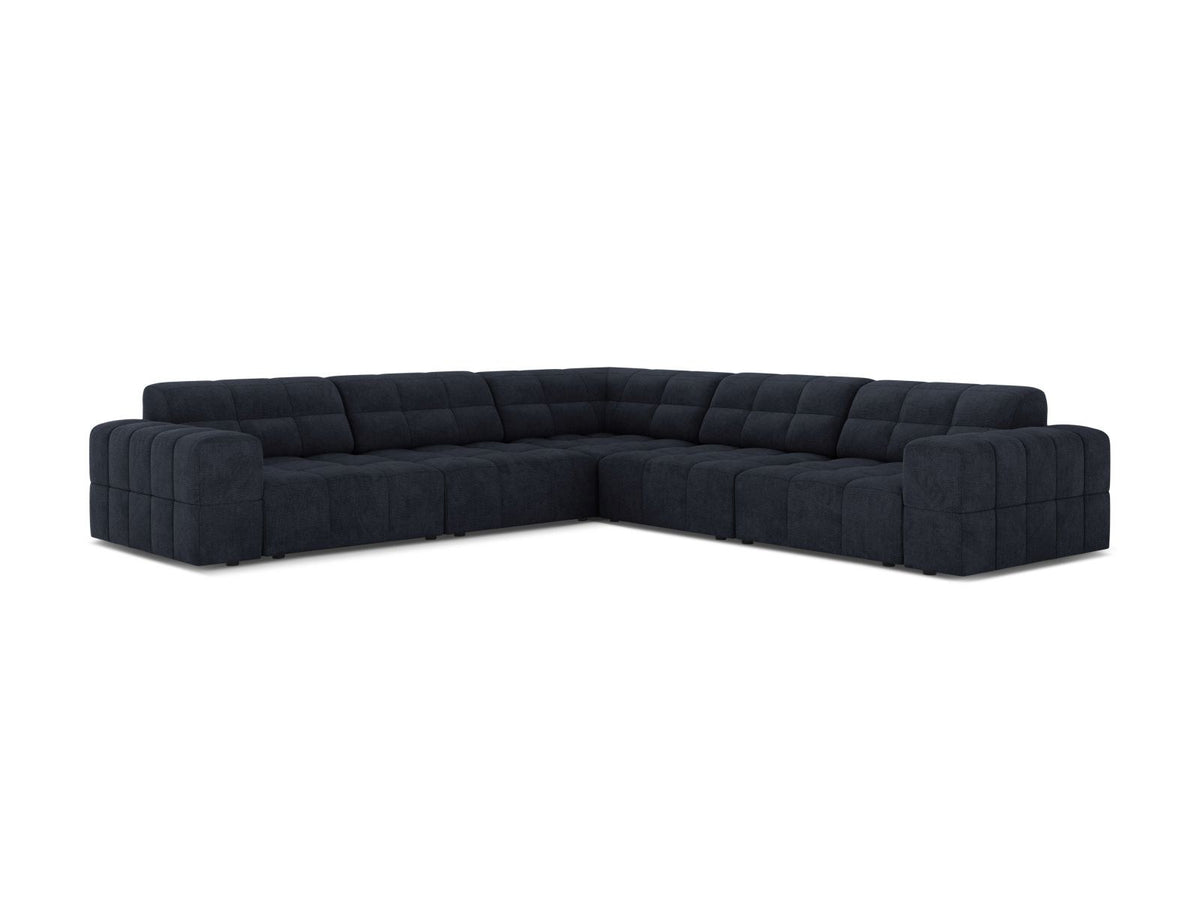 Ecksofa Chicago von Cosmopolitan Design in Light Beige-Eden mit Chenille-Stoff, Massivholzrahmen und schwarzen Kunststoffbeinen, 4-Sitzer-Form.
