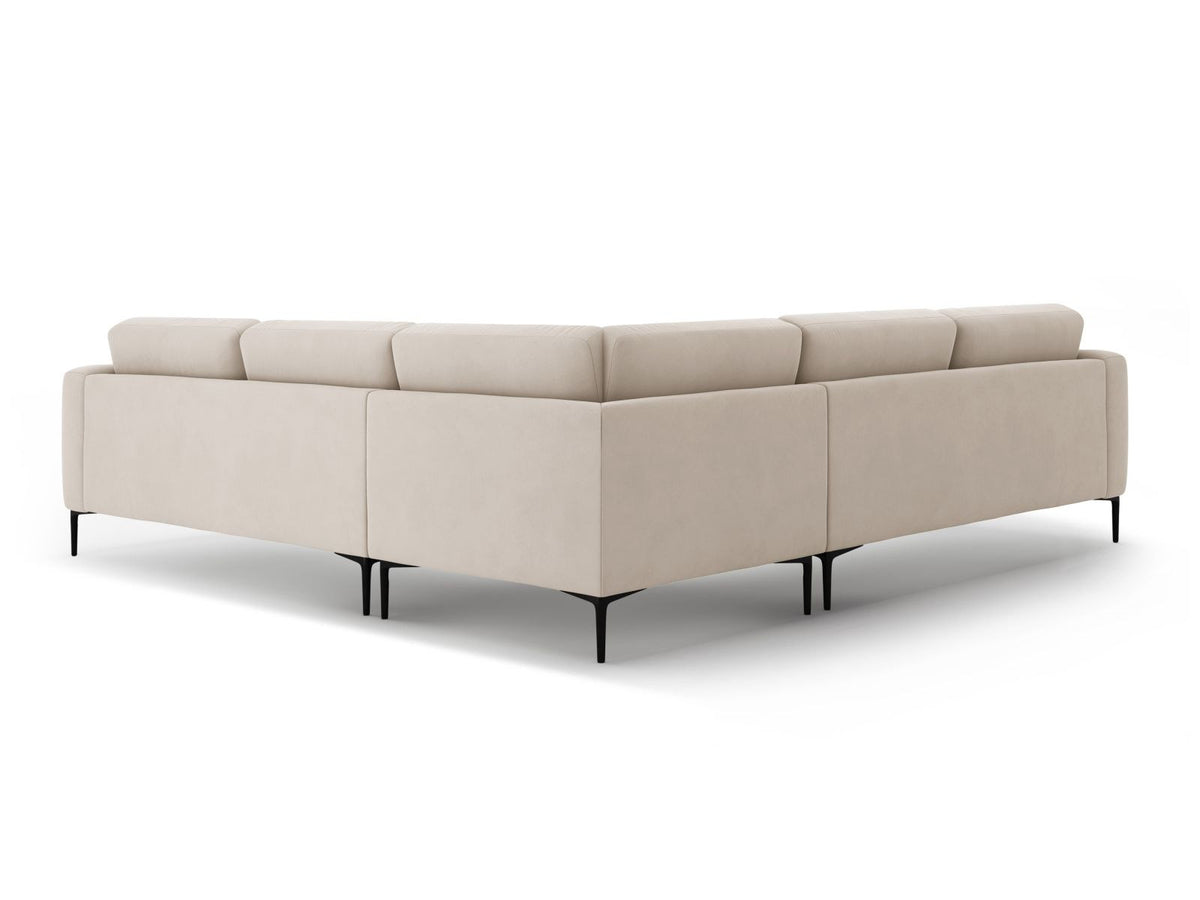 Symmetrisches Ecksofa Lazio in Samt-Velours, Royal Blue, mit schwarzen Metallbeinen, Massivholzrahmen und grosszügiger Sitzfläche.