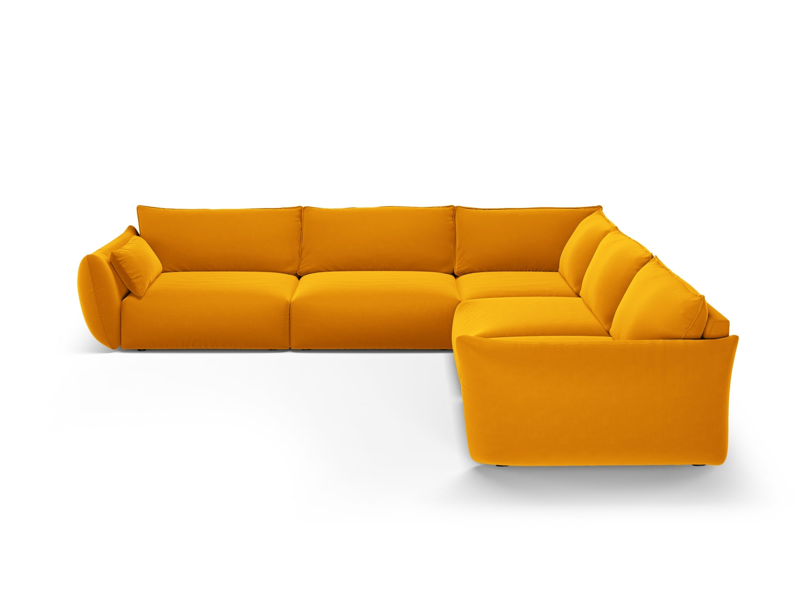 Modernes 7-Sitzer Ecksofa Symmetric Matera in stilvollem Gelb, ideal für großzügige Wohnräume und gemütliche Abende.