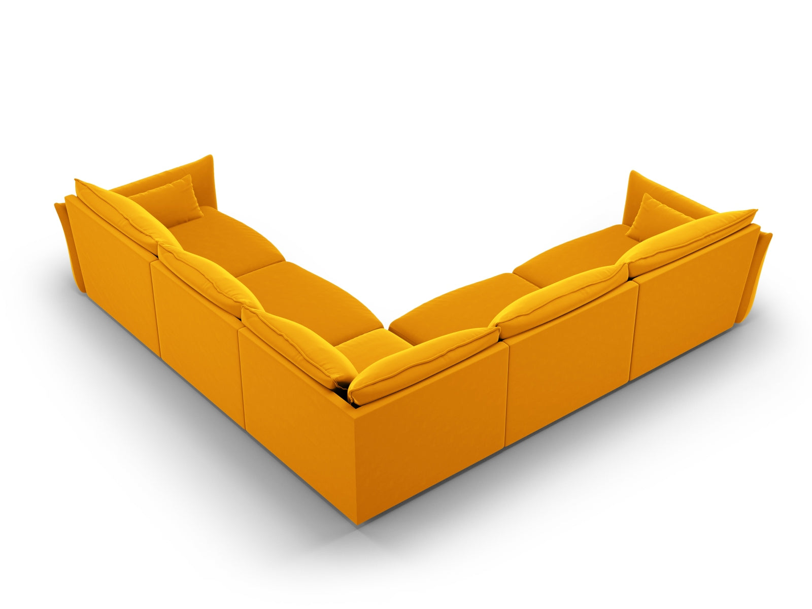 Modernes 7-Sitzer Ecksofa Symmetric Matera in strahlendem Gelb, ideal für gemütliche Abende und einladende Wohnräume.