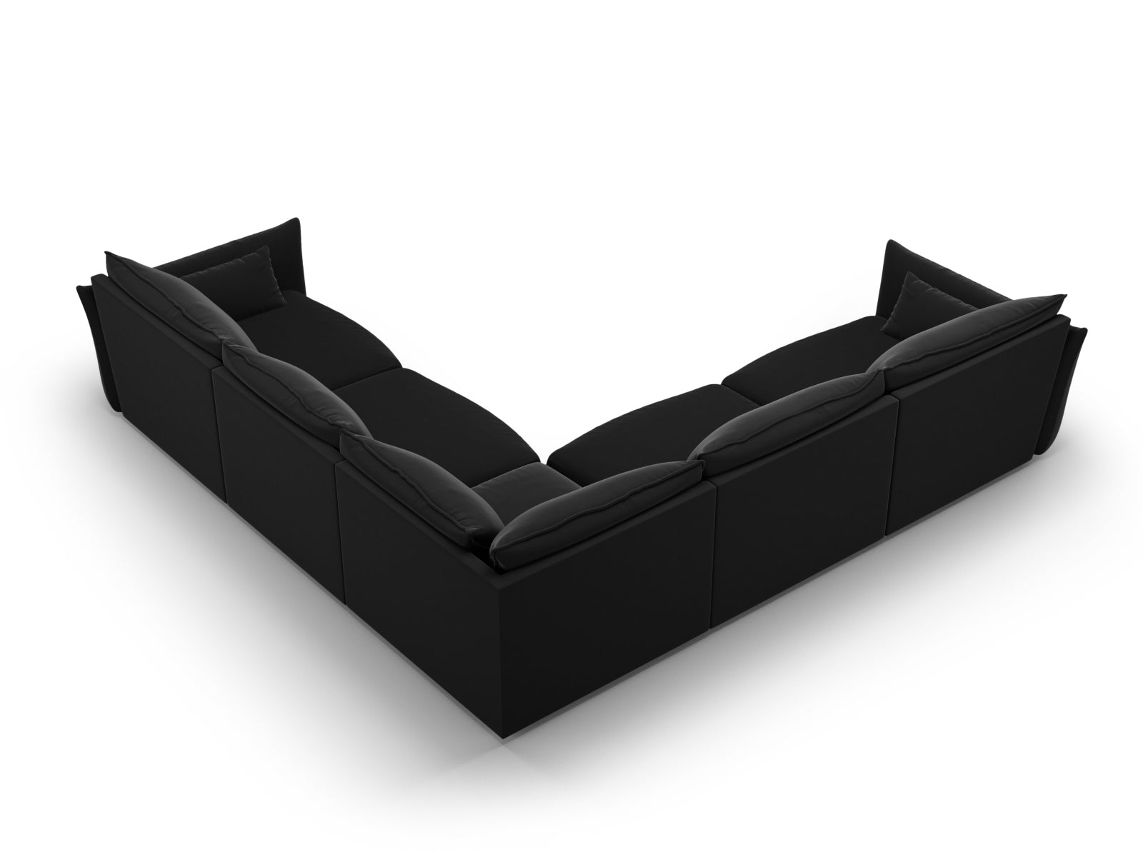 Elegantes 7-Sitzer Ecksofa Symmetric Matera in Schwarz, ideal für gesellige Abende und moderne Wohnräume.