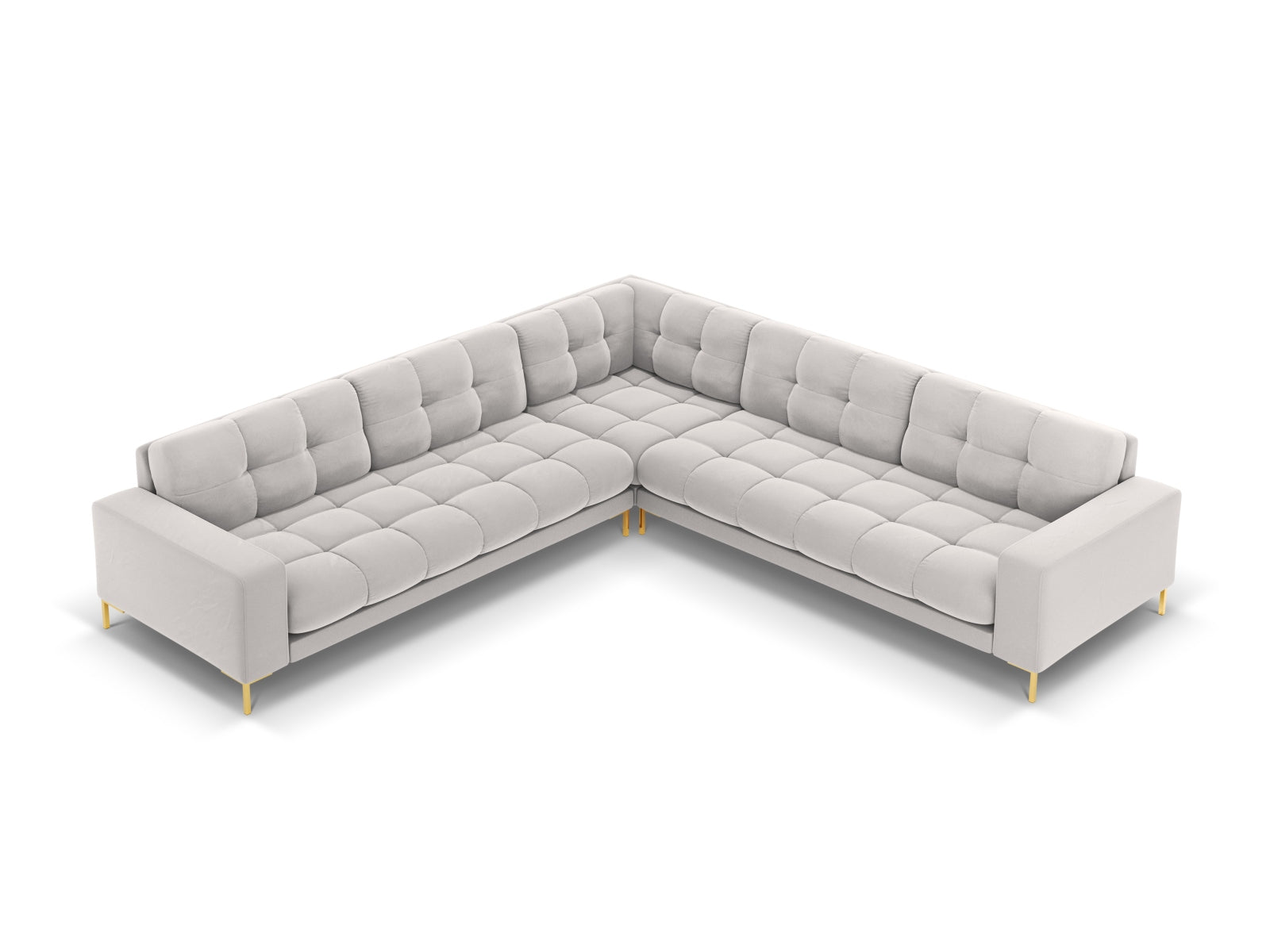 Geräumiges Ecksofa Symmetric Bali für 6 Personen in stilvollem Silver-Bluvel, perfekt für entspannte Stunden und gesellige Zusammenkünfte.