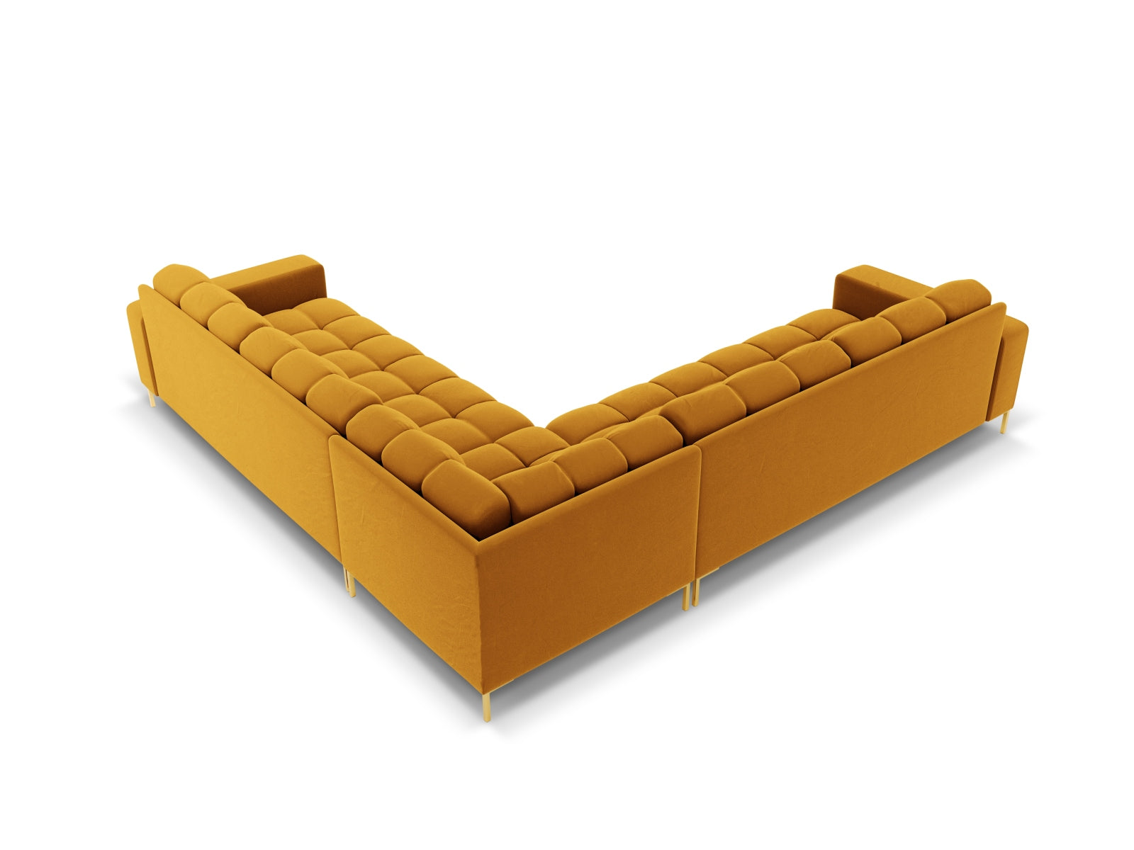 Elegantes 6-Sitzer Ecksofa Symmetric Bali in trendigem Yellow-Bluvel, ideal für gesellige Abende und stilvolle Wohnräume.