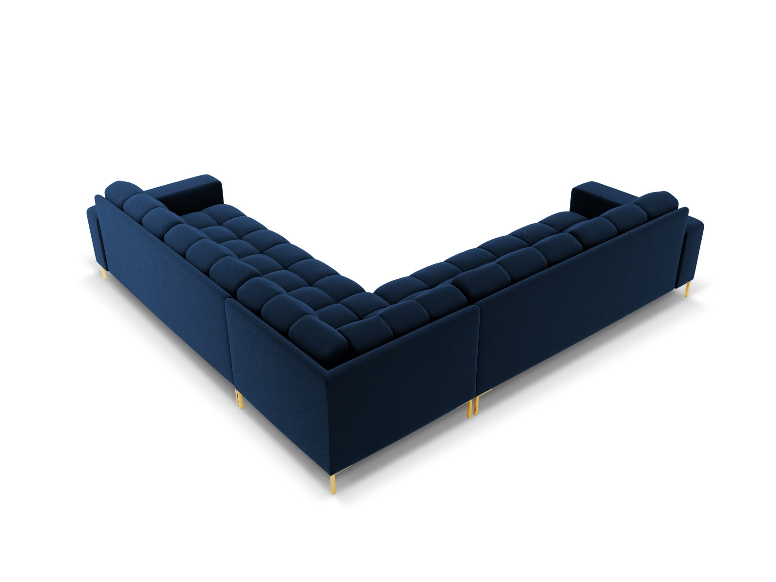 Elegantes 6-Sitzer Ecksofa Symmetric Bali in Royal Blue-Bluvel, ideal für gesellige Runden und modernes Wohndesign.