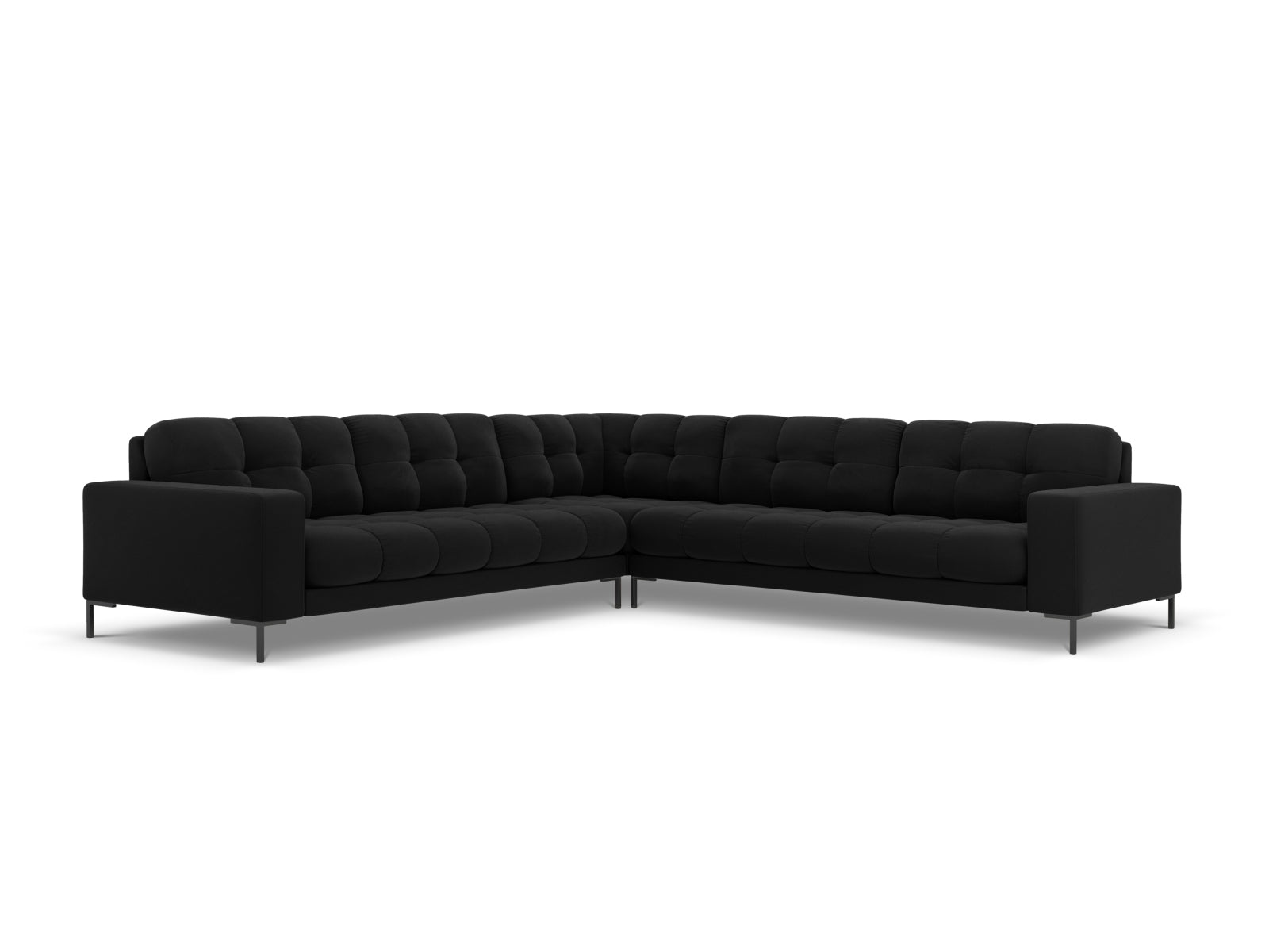 Elegantes 6-Sitzer Ecksofa Symmetric Bali in stilvollem Black-Bluvel, ideal für moderne Wohnräume und gemütliche Abende.