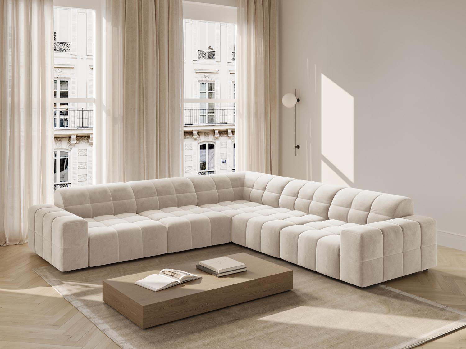 Chicago Ecksofa 4 Sitzer 287cm in Light Beige präsentiert im Onlineshop von KAQTU Design AG. Ecksofa ist von Cosmopolitan Design