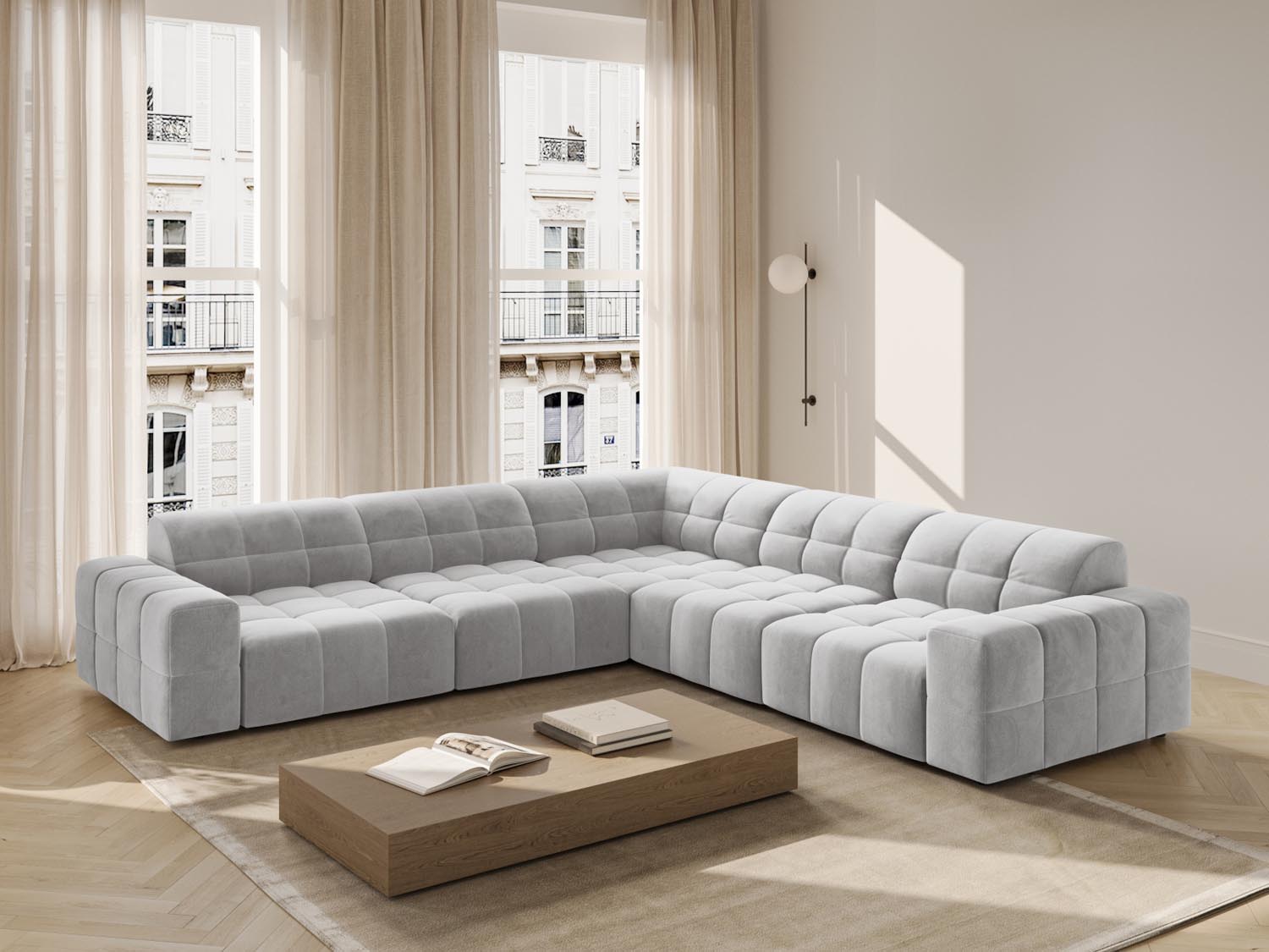 Chicago Ecksofa 4 Sitzer 287cm in Silver präsentiert im Onlineshop von KAQTU Design AG. Ecksofa ist von Cosmopolitan Design