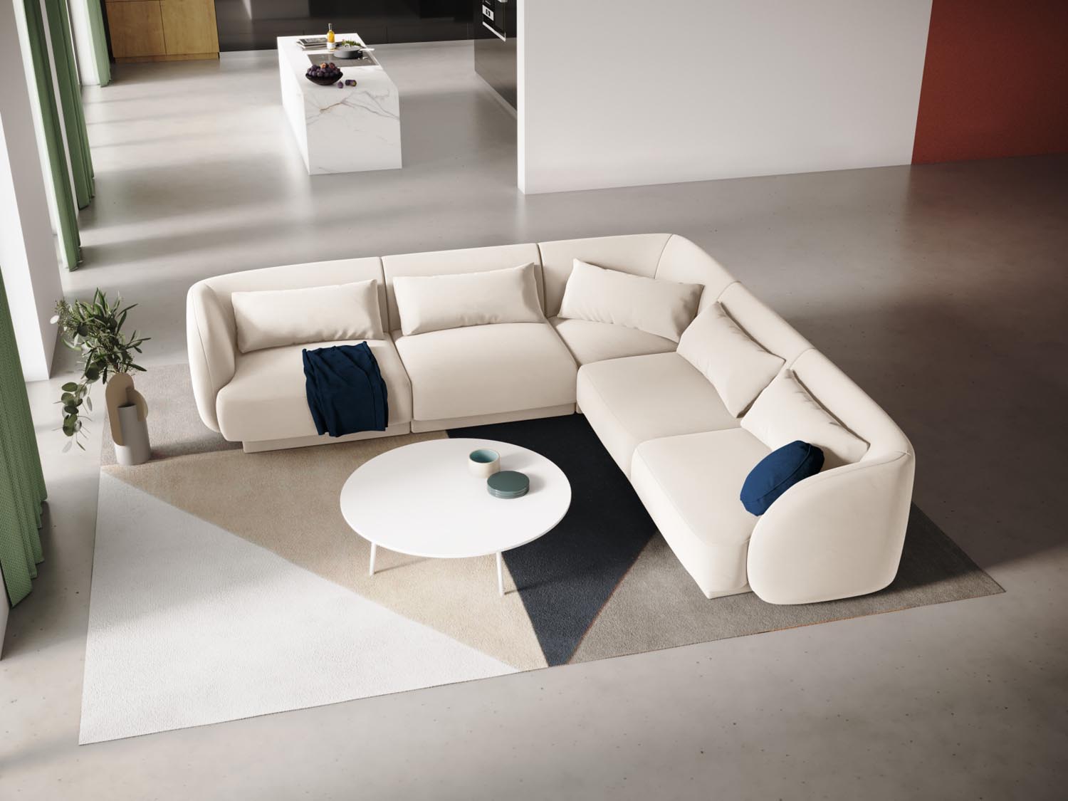 Tulum Velour Reversible Ecksofa 5 Sitzer 255cm in Light Beige präsentiert im Onlineshop von KAQTU Design AG. Ecksofa ist von Cosmopolitan Design
