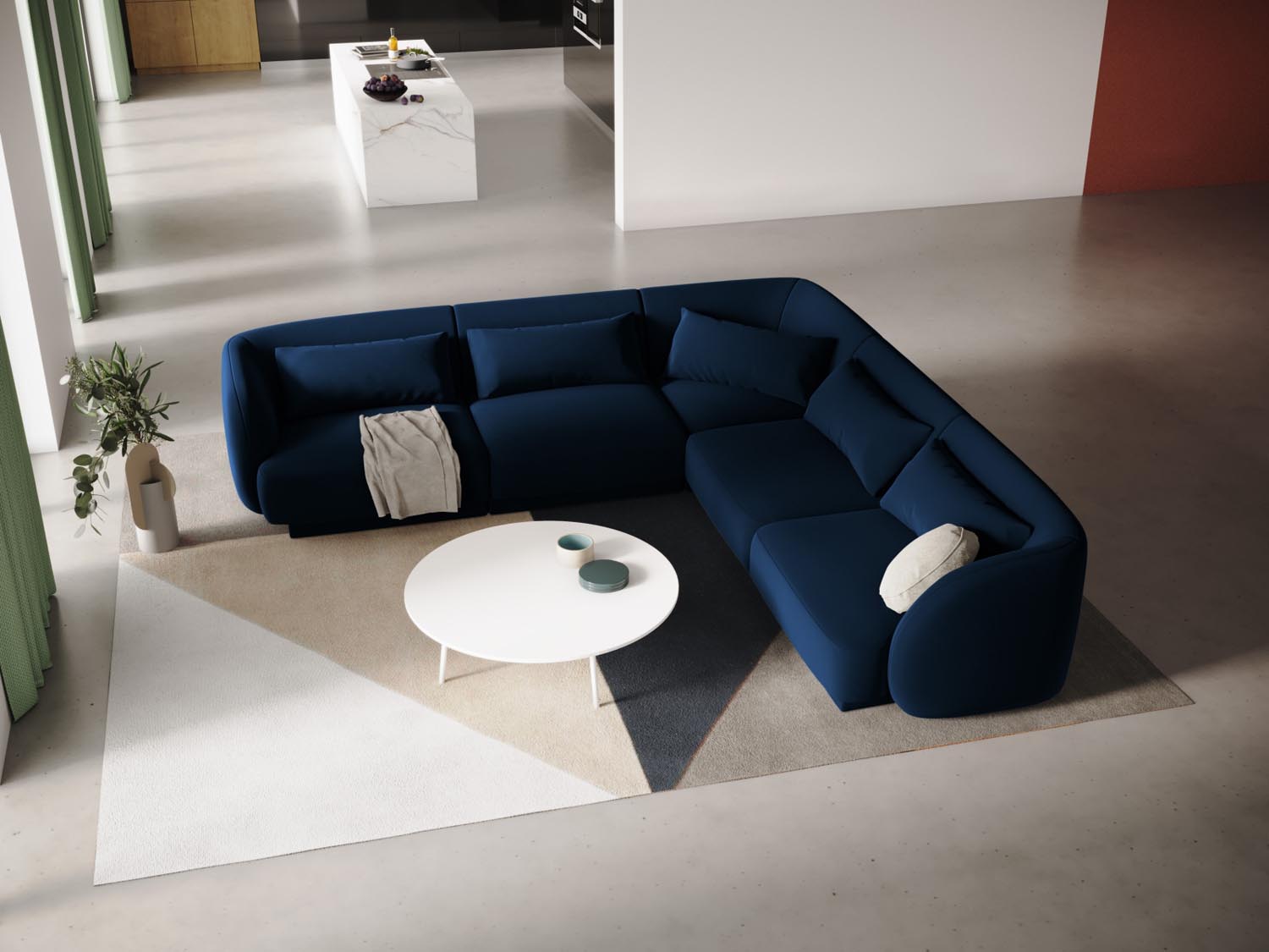 Tulum Velour Reversible Ecksofa 5 Sitzer 255cm in Royal Blue präsentiert im Onlineshop von KAQTU Design AG. Ecksofa ist von Cosmopolitan Design