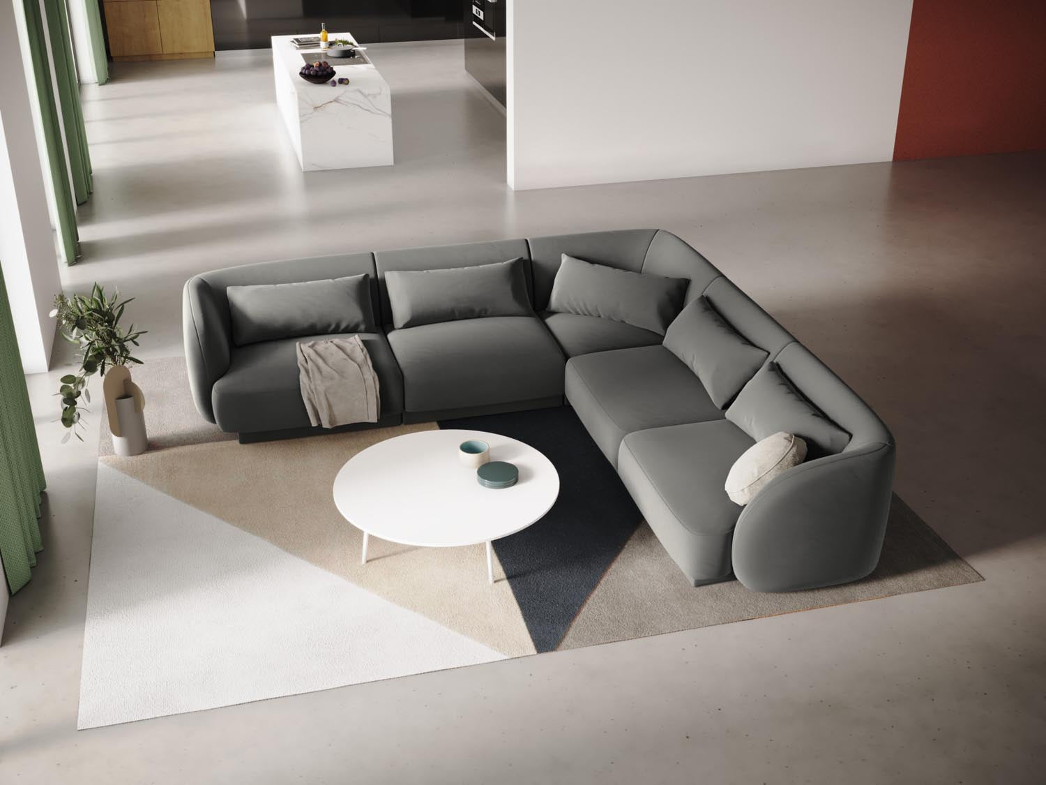 Tulum Velour Reversible Ecksofa 5 Sitzer 255cm in Light Grey präsentiert im Onlineshop von KAQTU Design AG. Ecksofa ist von Cosmopolitan Design
