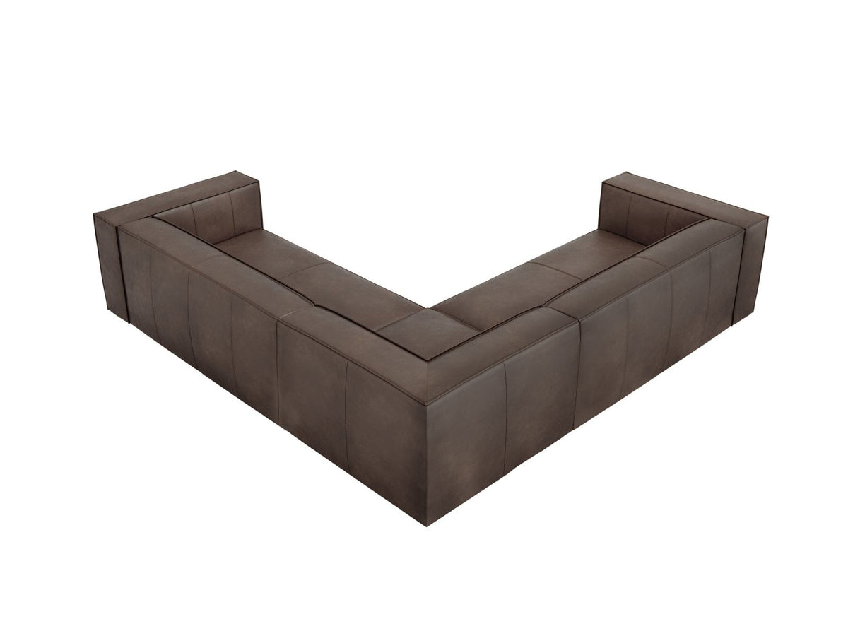 Symmetrisches Ecksofa Turin aus Rindsleder in Grey Brown-Granada, Massivholzrahmen, Beine aus schwarzem Buchenholz, 280x280cm.