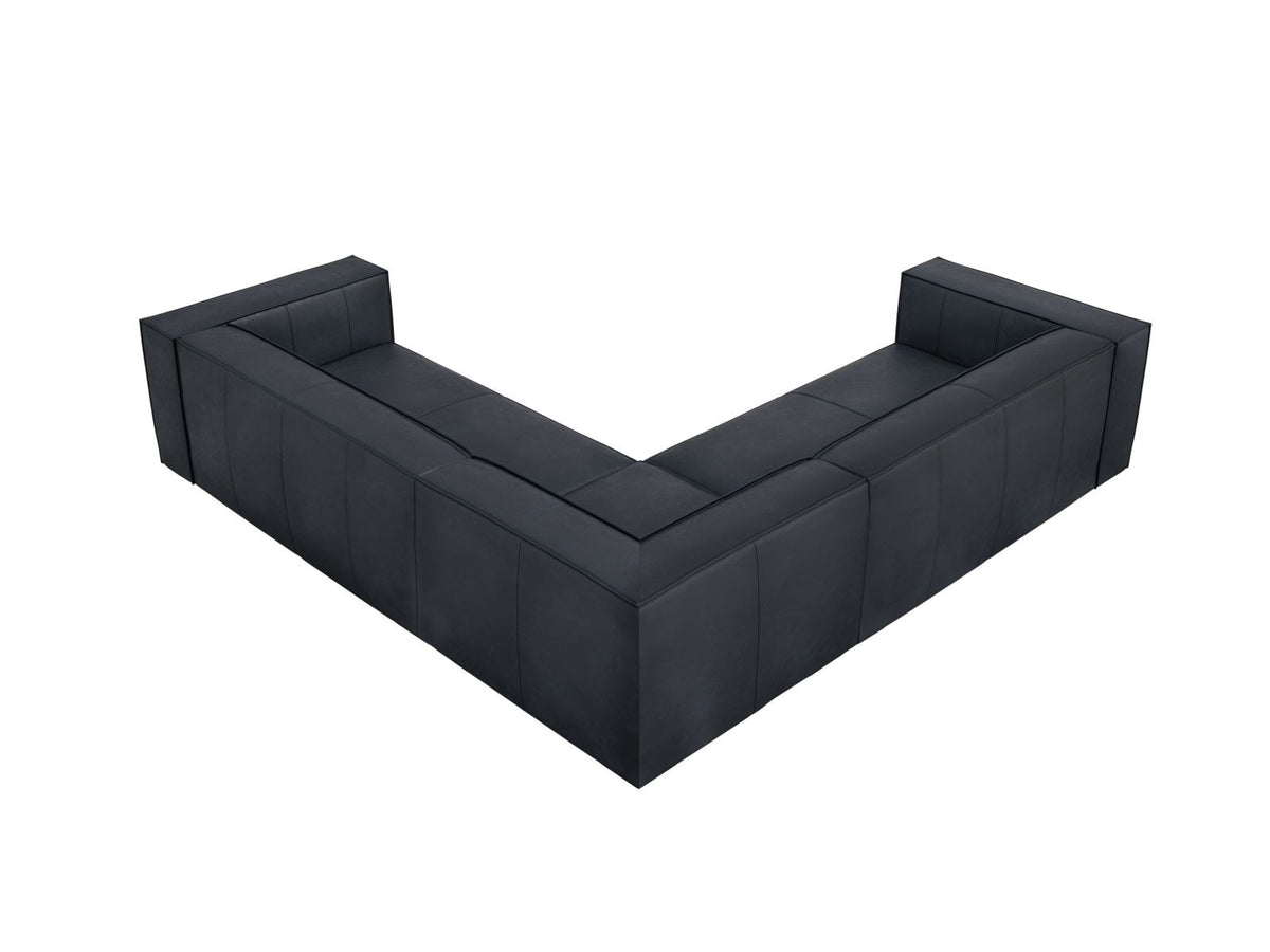 Symmetrisches Ecksofa Turin aus Rindsleder in Grey Brown-Granada, Massivholzrahmen, Beine aus schwarzem Buchenholz, 280x280cm.