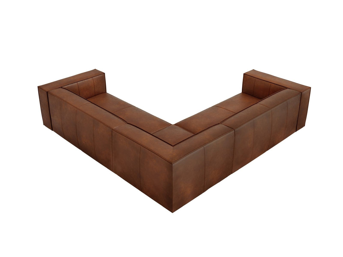 Symmetrisches Ecksofa Turin aus Rindsleder in Grey Brown-Granada, Massivholzrahmen, Beine aus schwarzem Buchenholz, 280x280cm.