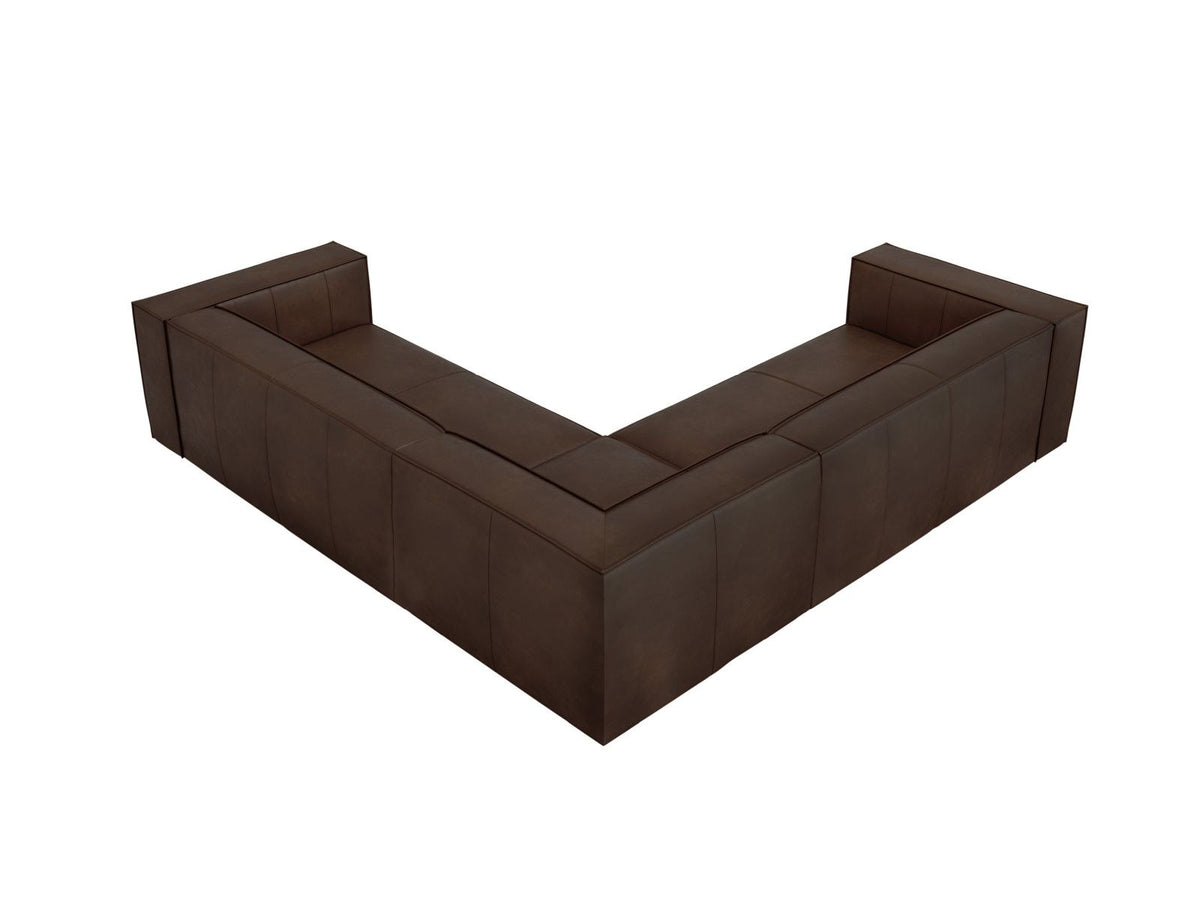 Symmetrisches Ecksofa Turin aus Rindsleder in Grey Brown-Granada, Massivholzrahmen, Beine aus schwarzem Buchenholz, 280x280cm.