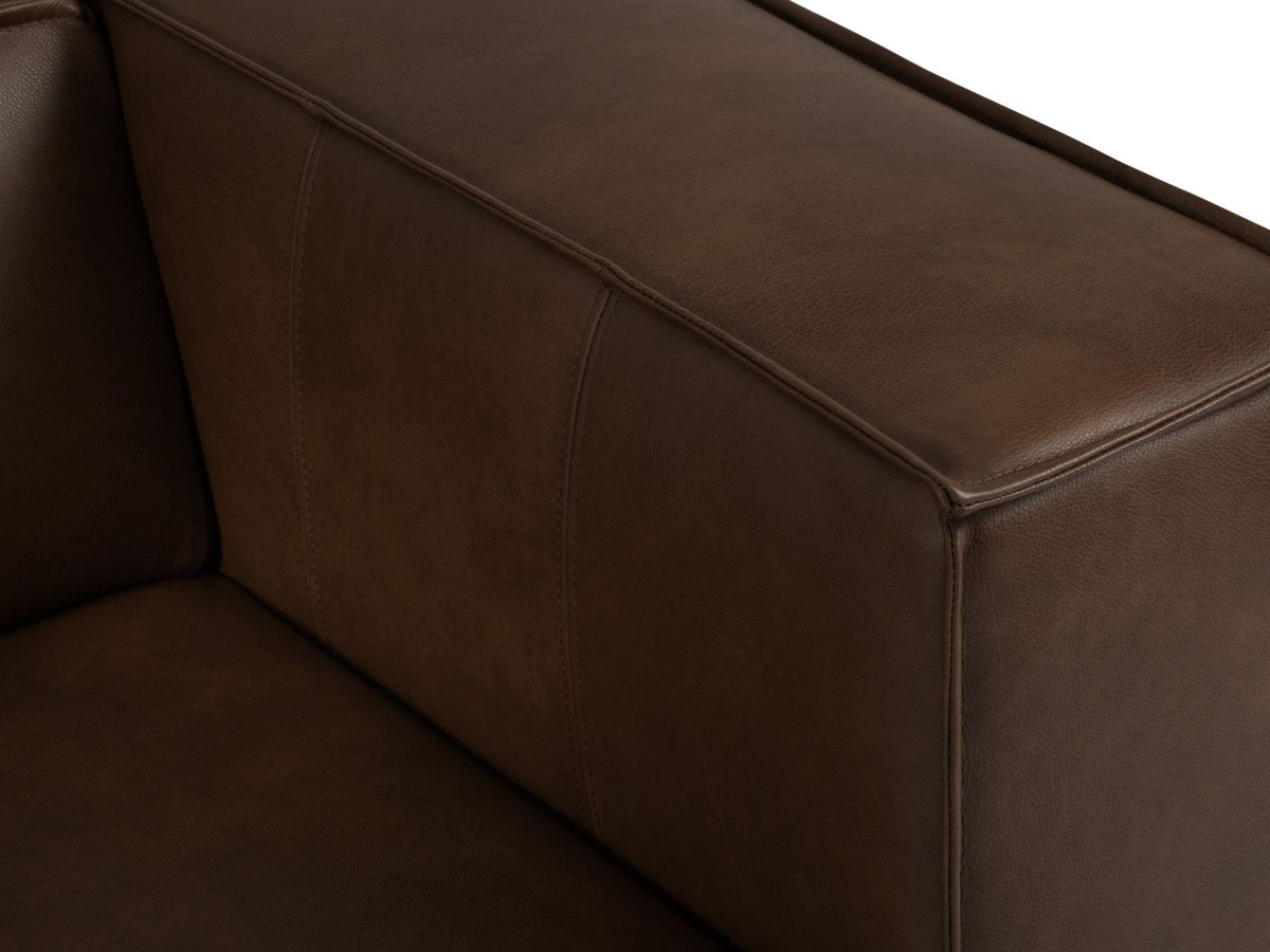 Symmetrisches Ecksofa Turin aus Rindsleder in Grey Brown-Granada, Massivholzrahmen, Beine aus schwarzem Buchenholz, 280x280cm.