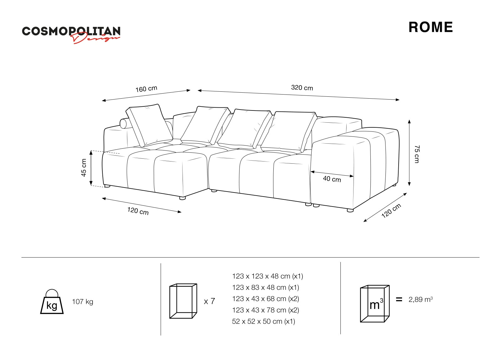 Rome Modular Reversible Ecksofa 4 Sitzer in Dark Blue präsentiert im Onlineshop von KAQTU Design AG. Ecksofa ist von Cosmopolitan Design