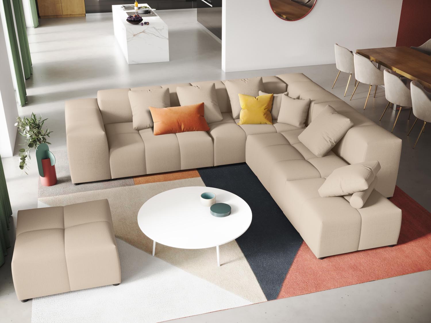 Rome Modular Reversible Ecksofa 7 Sitzer in Beige präsentiert im Onlineshop von KAQTU Design AG. Ecksofa ist von Cosmopolitan Design