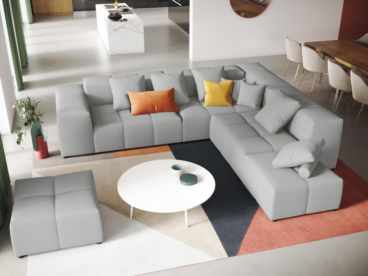 Rome Modular Reversible Ecksofa 7 Sitzer in Light Grey präsentiert im Onlineshop von KAQTU Design AG. Ecksofa ist von Cosmopolitan Design