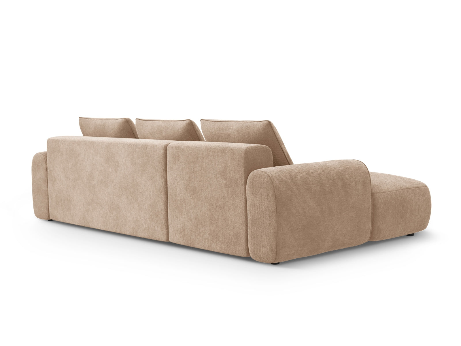 Modernes 3-Sitzer Ecksofa Calma in stilvollem Dunkelbeige, perfekt für Gästeübernachtungen und mit cleverem Stauraum für mehr Ordnung.