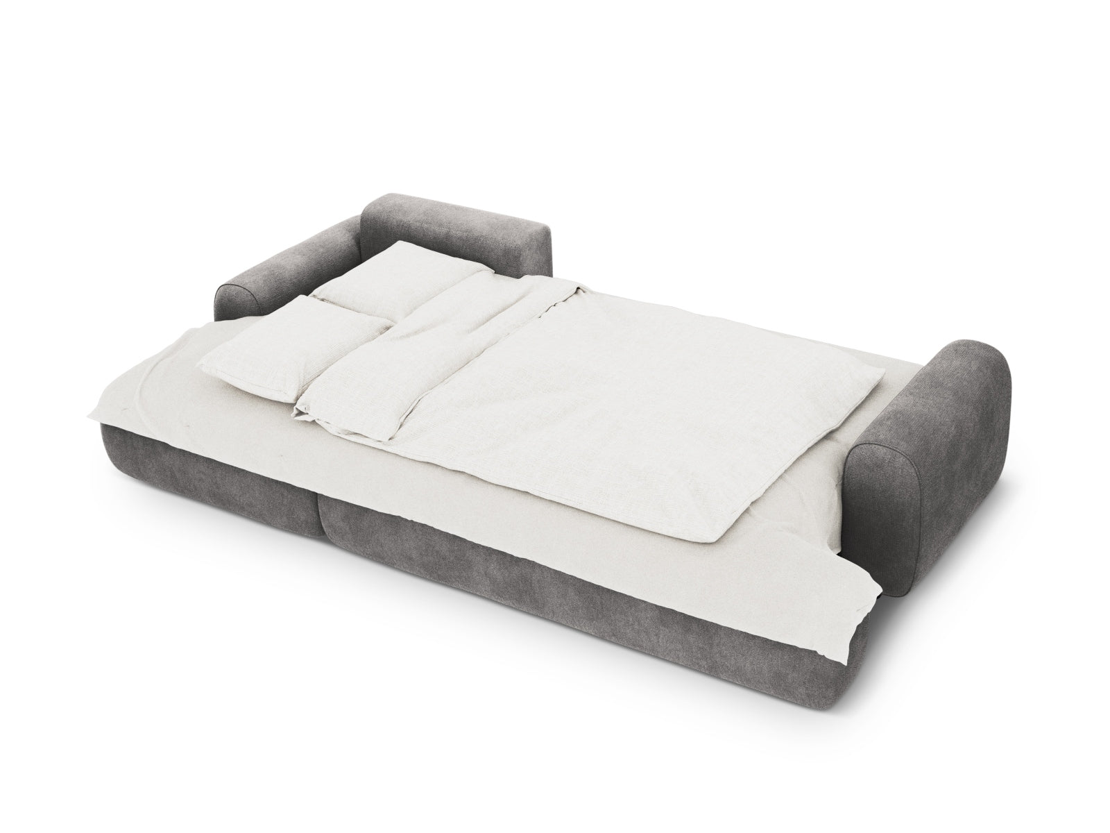 Modernes 3-Sitzer Ecksofa links mit Schlafoption und Stauraum, Modell Calma in Grey-Vogue, ideal für gemütliche Wohnräume.