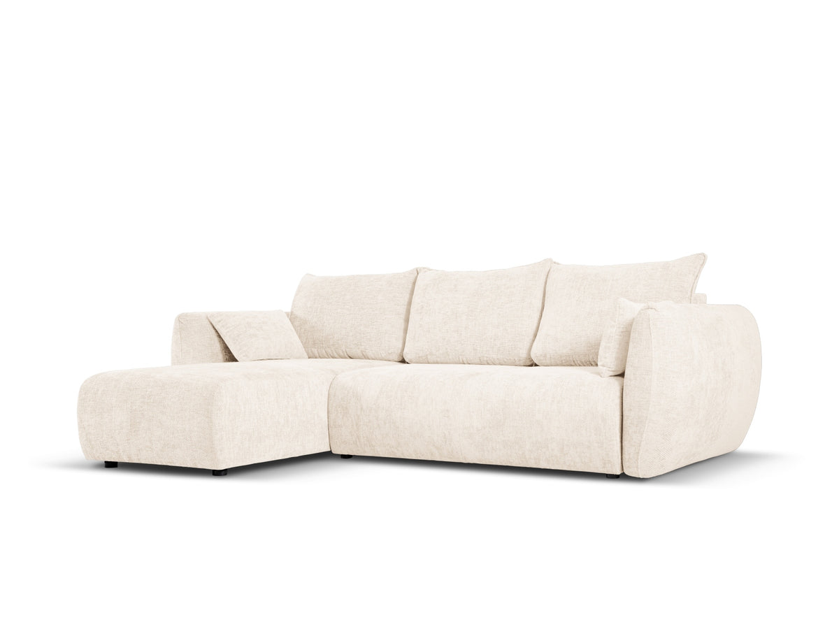 Matera Bettsofa links von Cosmopolitan Design, Ecksofa mit Stoffbezug und schwarzen Beinen