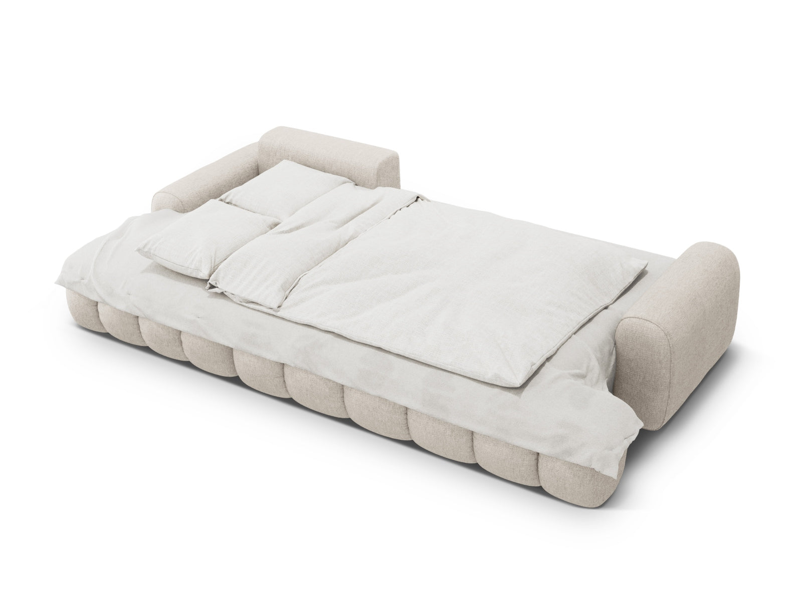 Beige Linz Ecksofa links, 3-Sitzer mit 142 cm, bietet elegantes Design und nützliche Schlaffunktion für gemütliche Wohnräume.