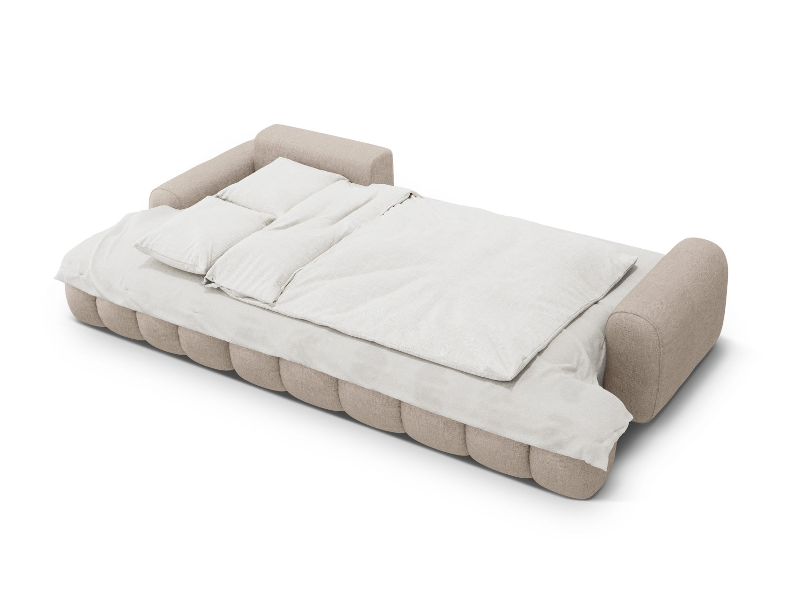 Stylisches Linz Ecksofa links in Sand-Sorella, 3-Sitzer mit cleverer Schlaffunktion und Stauraum, perfekt für gemütliche Abende und platzsparende Lösungen.