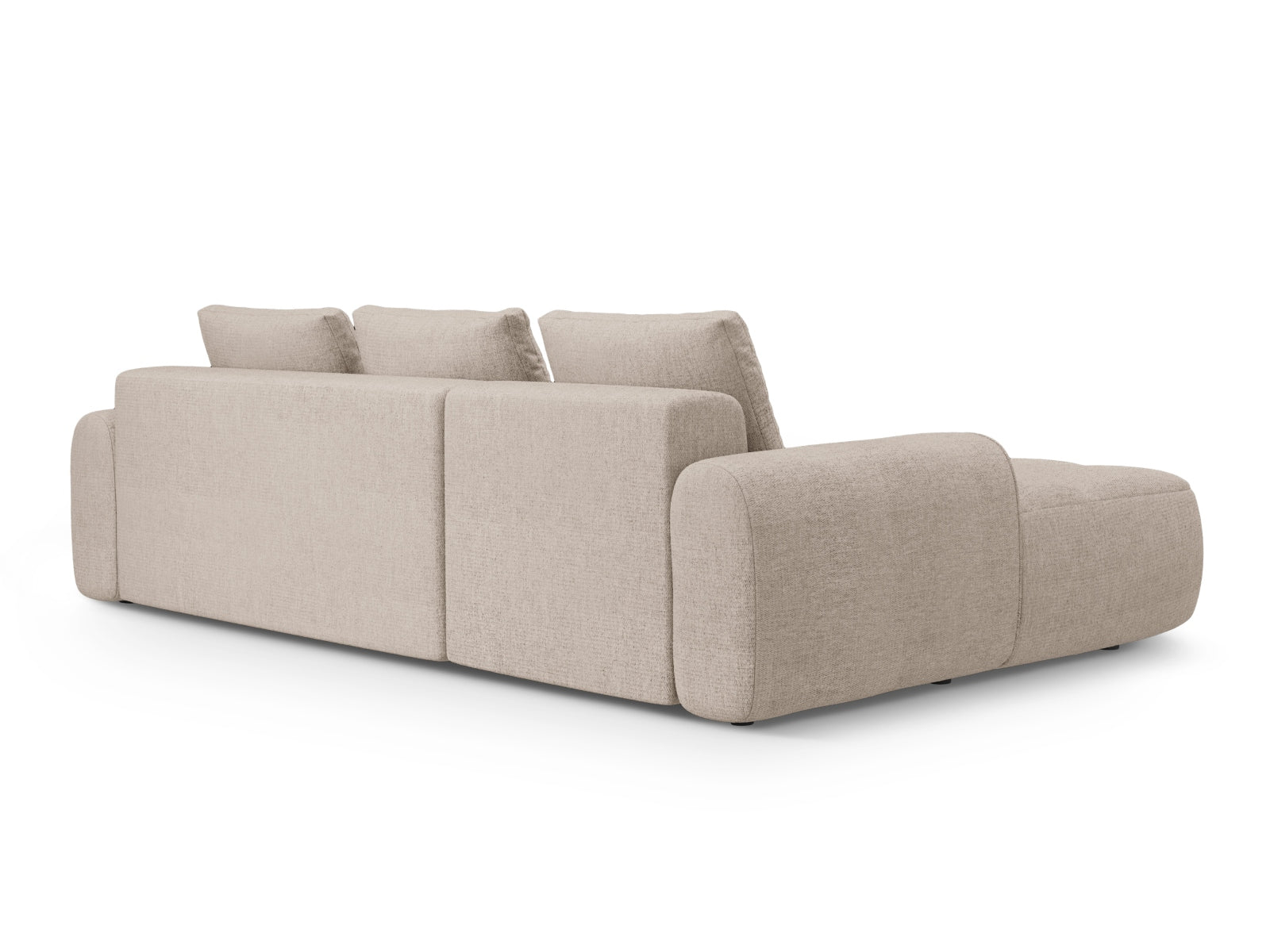 Modernes Linz Ecksofa links in Sand-Sorella, 3-Sitzer mit praktischer Schlaffunktion und integriertem Stauraum für optimale Raumnutzung.