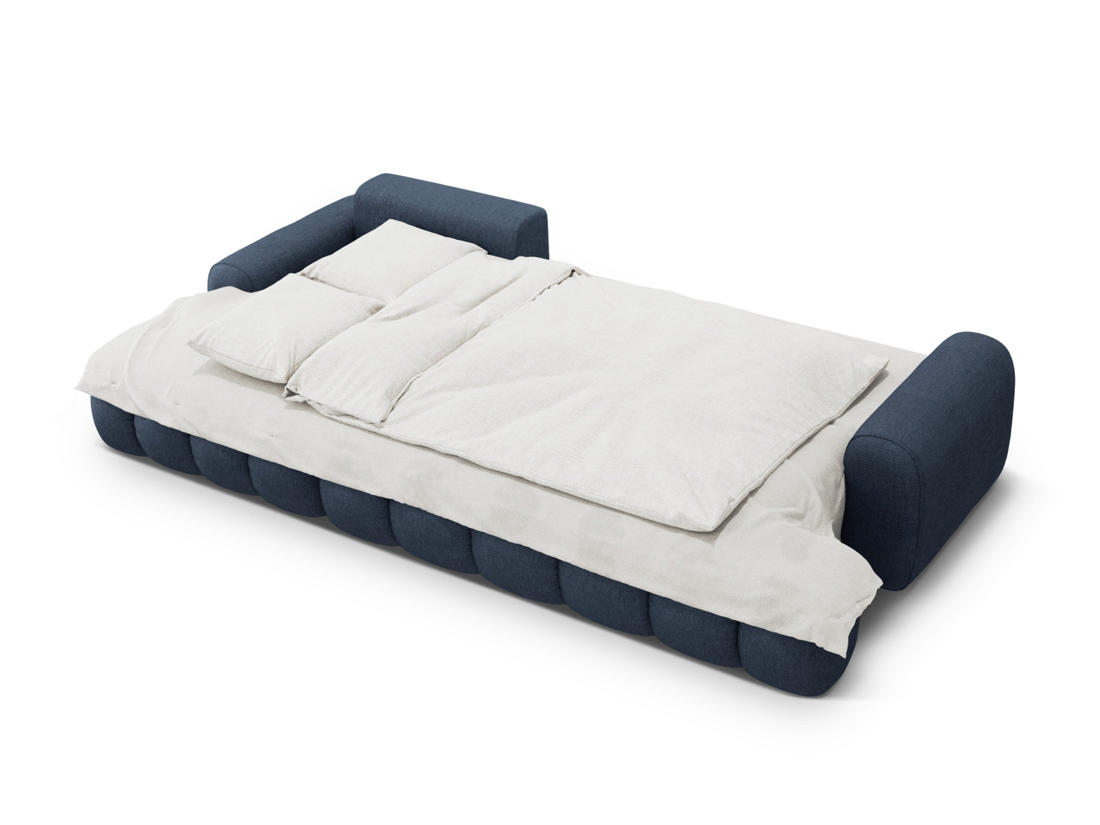Elegantes Linz Ecksofa links in ansprechendem Blau, perfekt für kompakte Wohnräume, bietet Schlafgelegenheit und praktischen Stauraum.