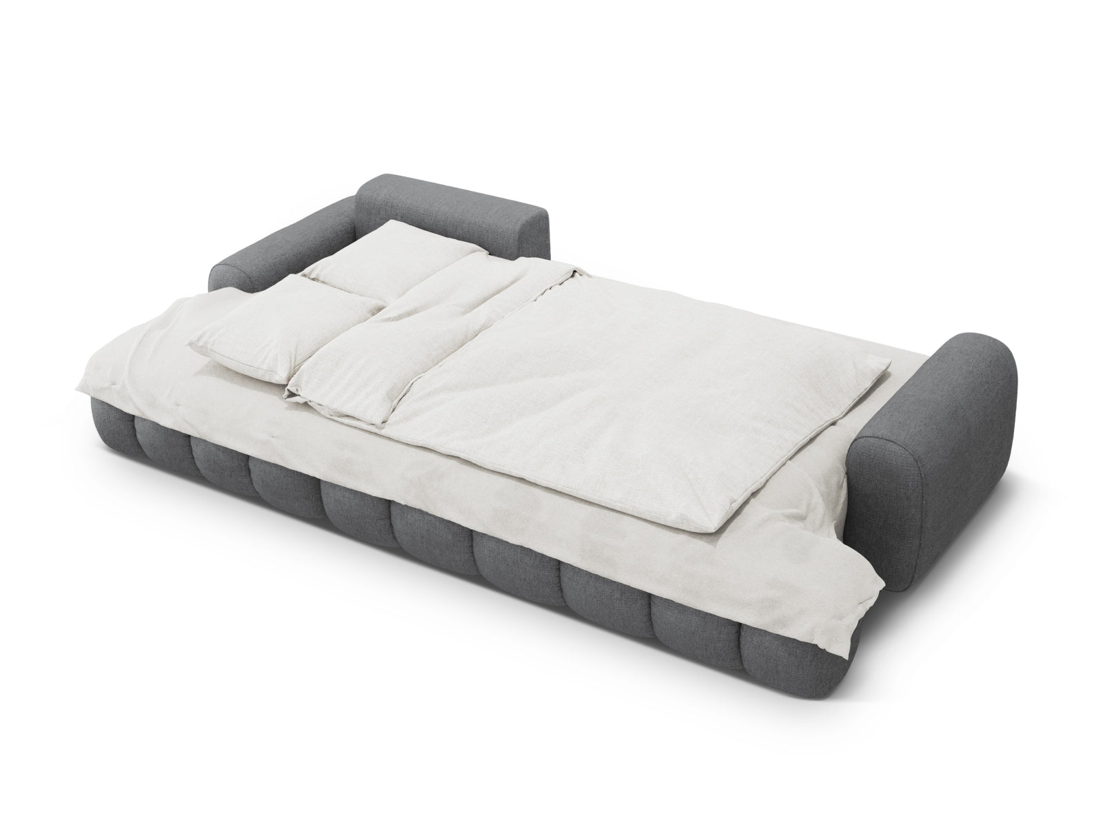 Elegantes Linz Ecksofa links in Grau, perfekt für kompakte Wohnräume, ausgestattet mit Schlaffunktion und praktischem Stauraum.