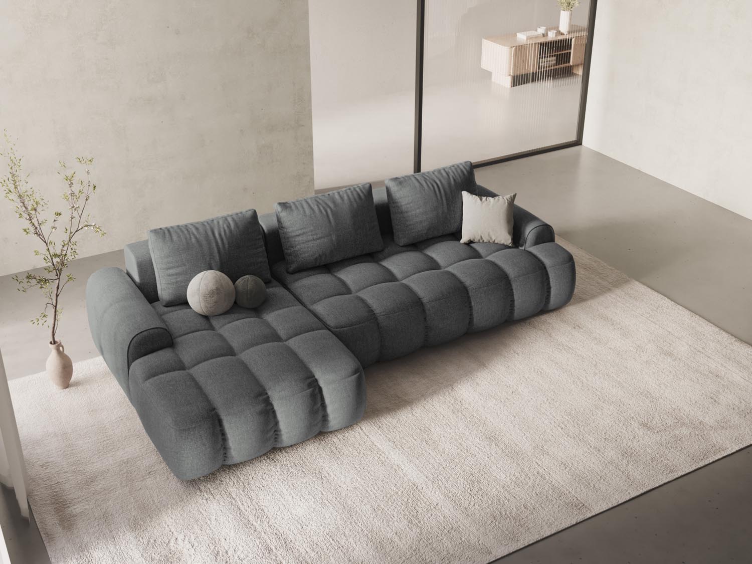 Stylisches Linz Ecksofa links in Grau mit Schlaffunktion und Stauraum, ideal für moderne Wohnräume und gemütliche Nächte.