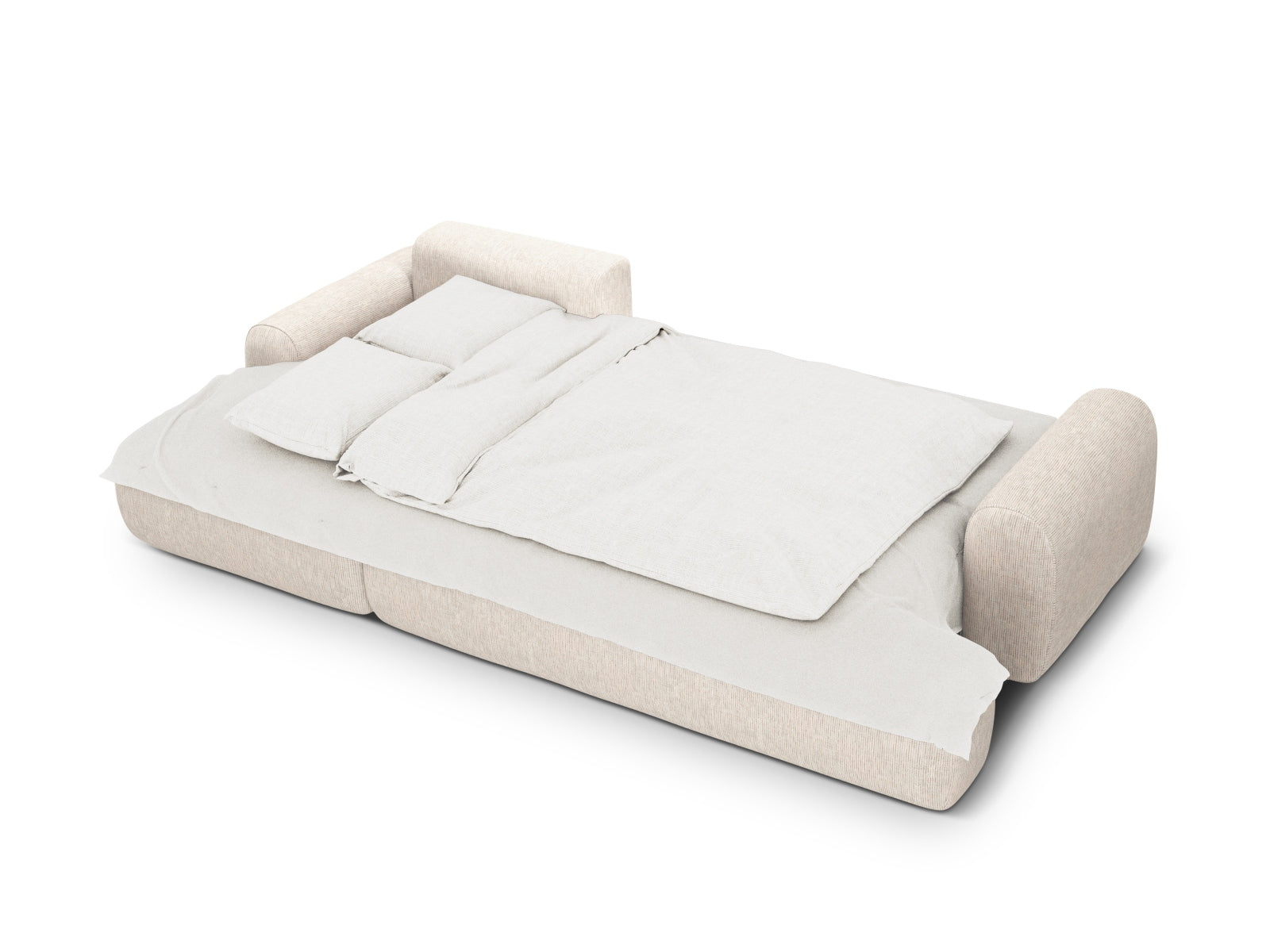 Modernes 3-Sitzer Ecksofa links in sanftem Beige, ideal für entspannte Abende, mit cleverer Schlaffunktion und integriertem Stauraum.