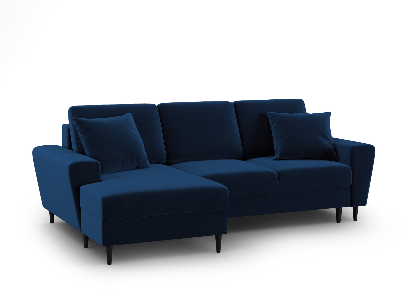 Modernes Kyoto Ecksofa links in Royal Blue, 4-Sitzer mit praktischer Schlaffunktion und Stauraum, perfekt für gemütliche Abende.