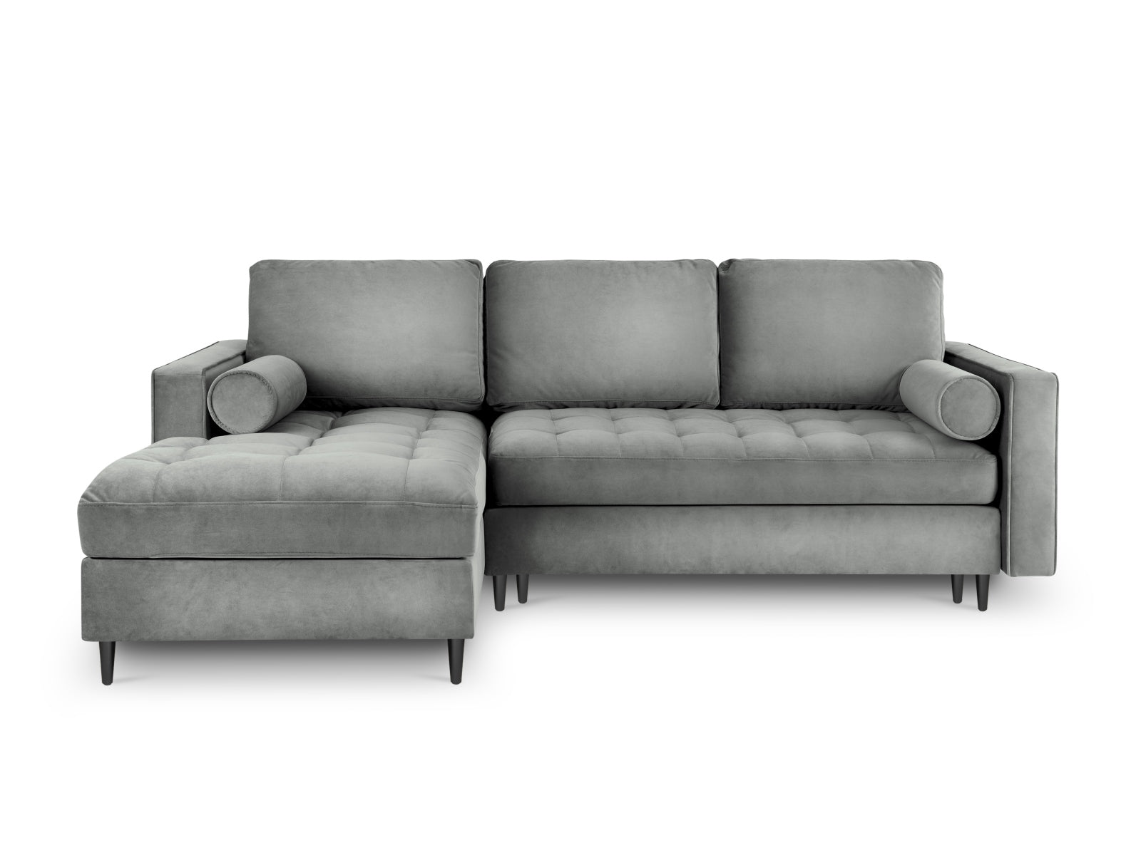 Stylisches Ecksofa Aspen in Grau, 5-Sitzer mit Schlaffunktion und integriertem Stauraum, perfekt für gemütliche Wohnräume.