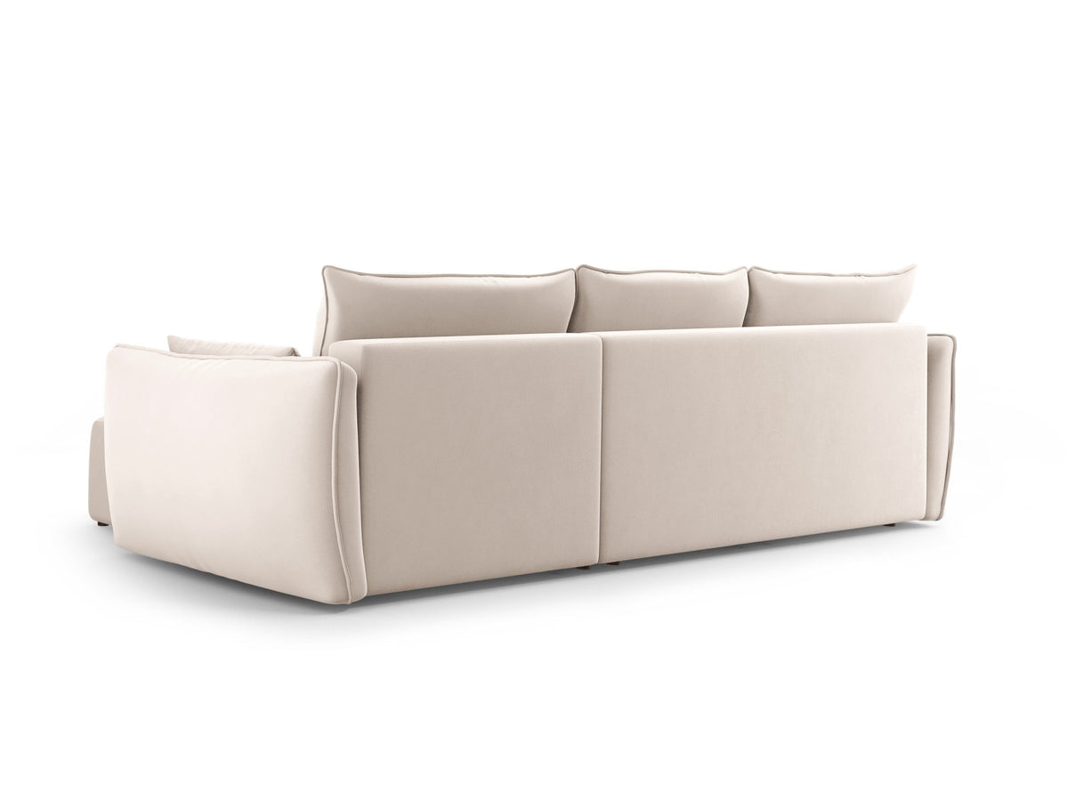 Ecksofa Matera links mit Bettkasten, Stoffbezug Salvador, Récamière und schwarze Beine