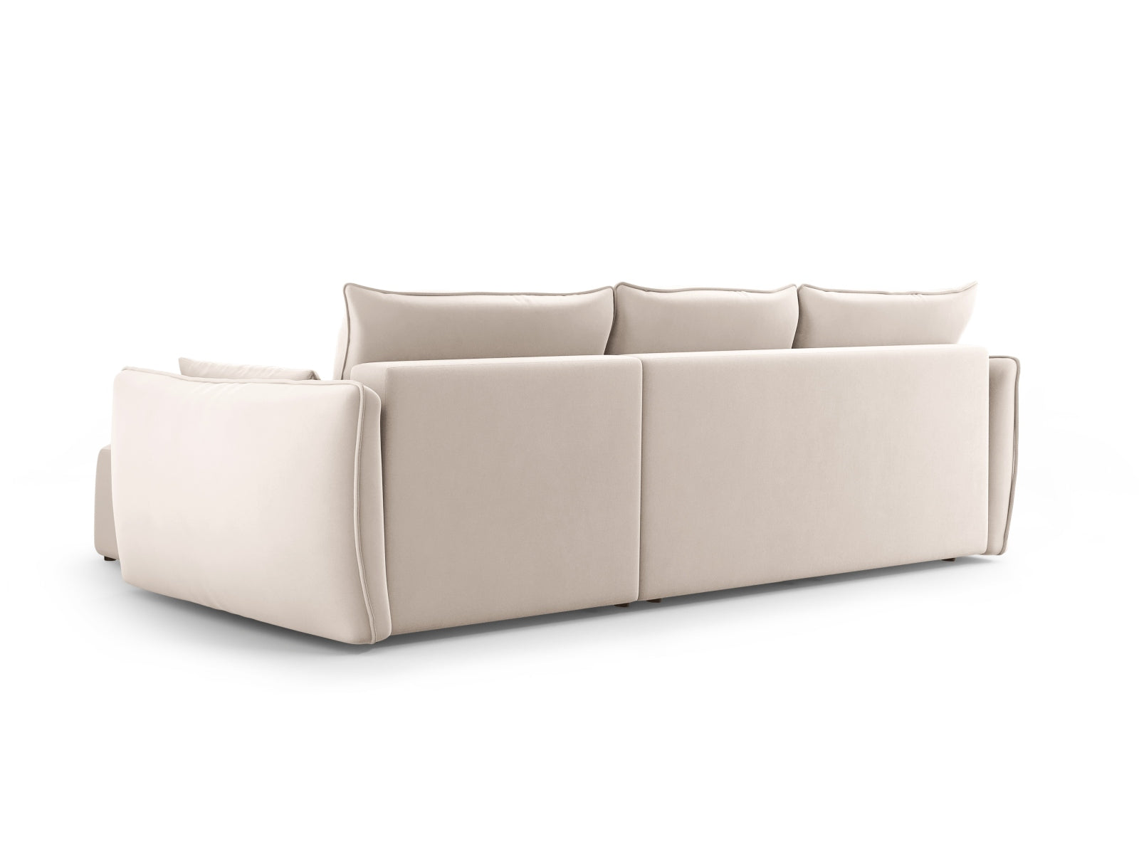 Elegantes 4-Sitzer Ecksofa Matera in Beige, linksseitig mit Schlaffunktion und Stauraum, ideal für gemütliche Wohnräume.