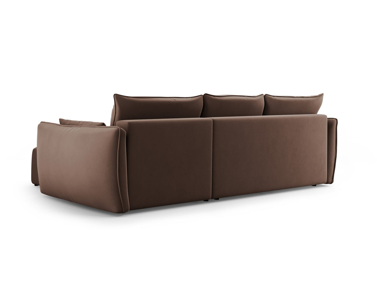 Ecksofa Matera links mit Bettkasten, Stoffbezug Salvador, Récamière und schwarze Beine