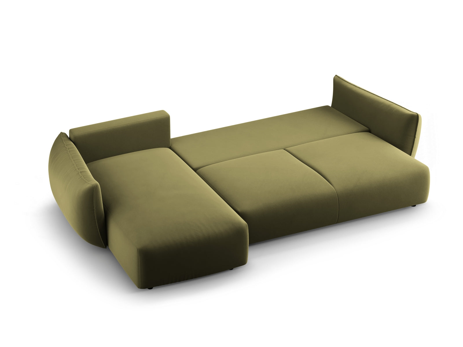 Stylisches 4-Sitzer Ecksofa links Matera in trendigem Grün, perfekt für gemütliche Abende und mit praktischer Schlaffunktion sowie Stauraum.