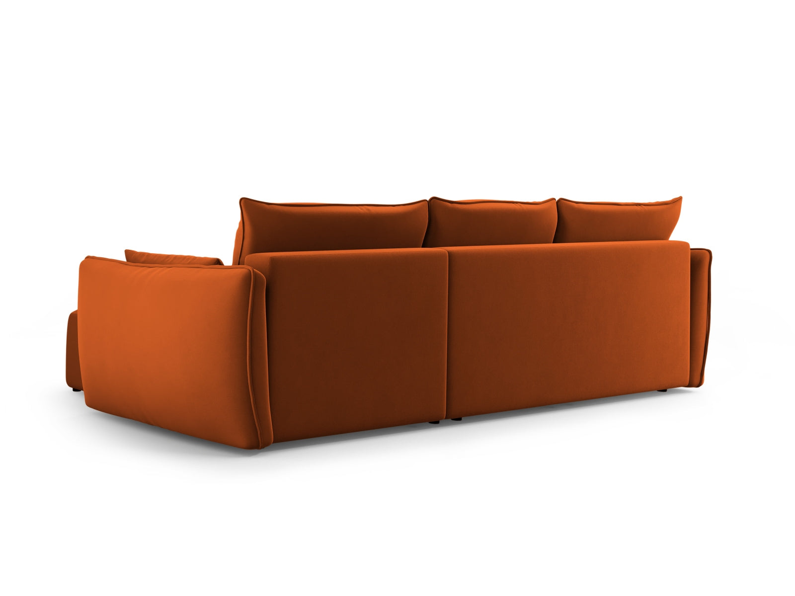 Stylisches 4-Sitzer Ecksofa links in ansprechendem Terracotta, ideal für Gästeübernachtungen und mit praktischem Stauraum.