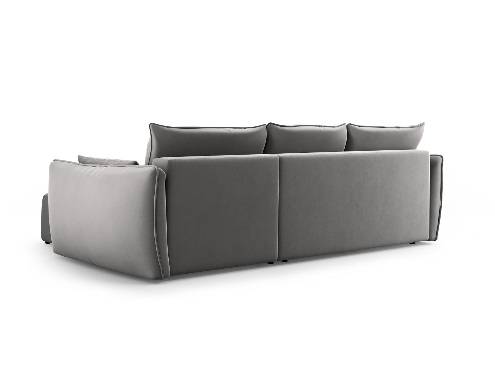 Modernes 4-Sitzer Ecksofa links Matera in stilvollem Grau, ideal für Gästeübernachtungen und mit cleverem Stauraum für mehr Ordnung.